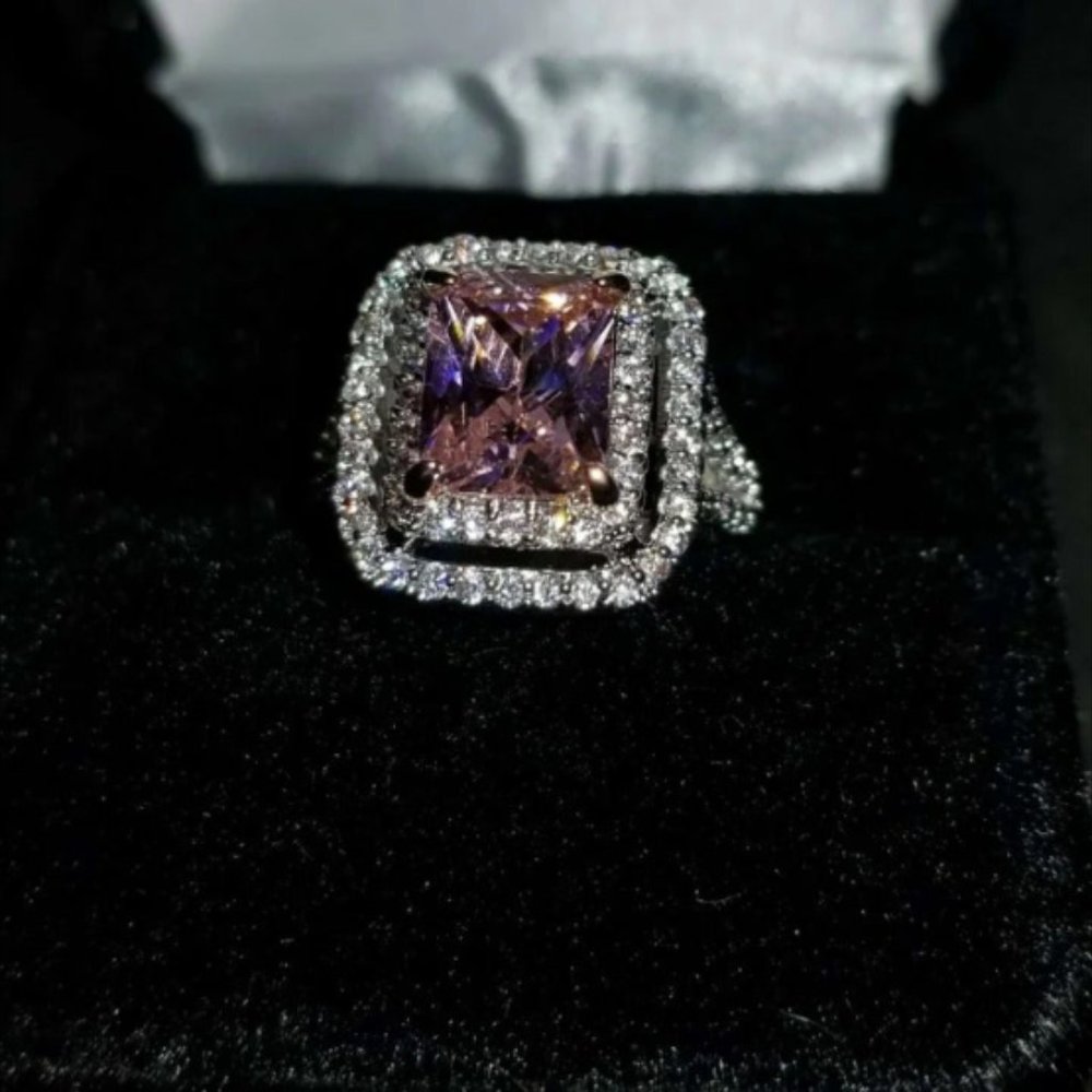 Natural Princess Cut Pincushion Pink CZ Ring